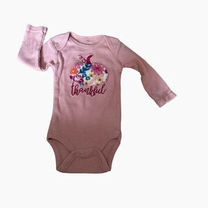 Chick Pea Pink Ribbed Infant Baby Onsie Fall Thankful Graphics Size 0-3 Months